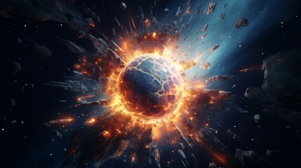 Obraz premium Abstract cosmos background showcases an awesome star. A black planet looms amidst the interstellar space energy.
