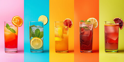 Vibrant assortment of refreshing summer drinks