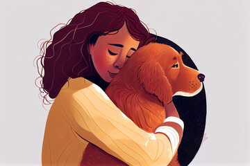 A woman hugging her cute dog