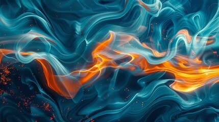 Fototapeta premium Aquatic fire wave synthesis, artfully blending fluid aqua tones with fiery orange waveforms, suggesting a surreal fusion of water and flame in motion