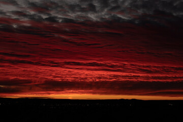 NICE SUNSET PANORAMIC WHIT SPECIAL TEXTURE OF CLOUDS WITH AN ORANGE HORIZON