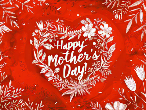 Happy mother's day card with flowers and heart.