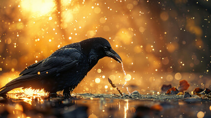Crow drinking water - Powered by Adobe
