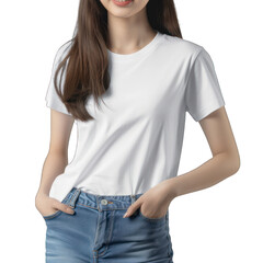 Obraz premium Young girl dressed in blank white t-shirt isolated on transparent or white background