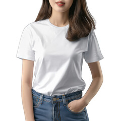 Obraz premium Young girl dressed in blank white t-shirt isolated on transparent or white background