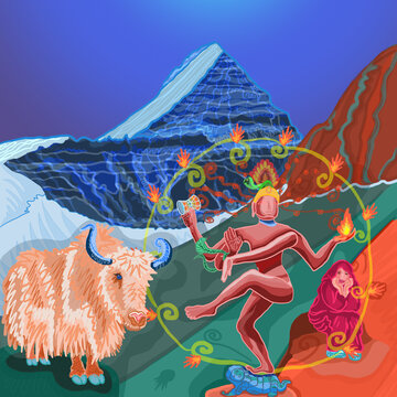 Eastern face of mountain Kailash with Shiva, human and yak