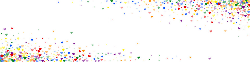 Rainbow colored scattered hearts. LGBT valentine