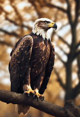Illustration of a bald eagle on a tree in a park