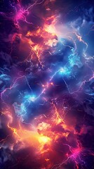 A colorful image of a space with many bright colors and lightning bolts