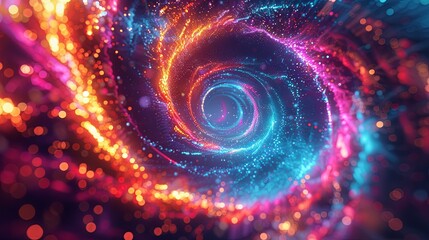 A colorful spiral with a purple center. The spiral is made up of different colors, including red, orange, and blue. The colors are bright and vibrant, creating a sense of energy and excitement