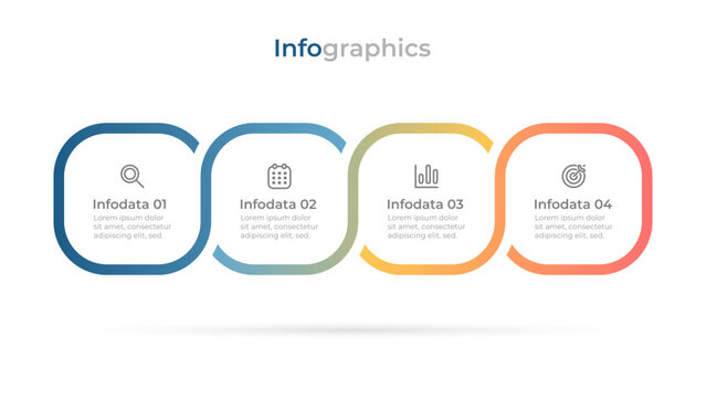 Timeline infographic design elements with modern squares template featuring marketing icons for 4 options or steps. Vector illustration.