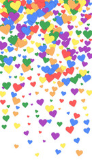 Rainbow colored scattered hearts. LGBT valentine