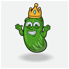 Cucumber Fruit Crown Mascot Character Cartoon With  Dont Know Smile expression.