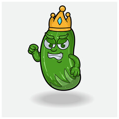Cucumber Fruit Crown Mascot Character Cartoon With Angry expression.