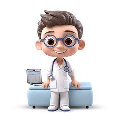 3d cute doctor character in a white lab coat