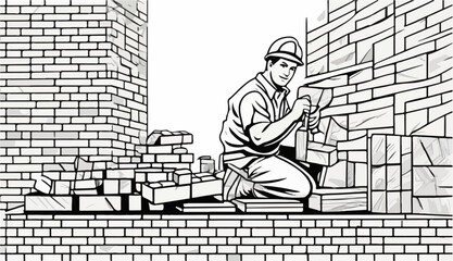 Construction Worker Coloring Vector Illustration