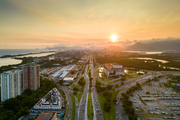 Aerial View of Americas Avenue, Alvorada Bus Terminal, and Cidade das Artes Cultural Complex in Rio...