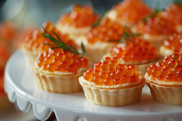 Gourmet Tartlets With Salmon Roe Garnished With Dill
