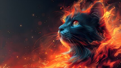 Realistic colorful illustrations of animals with character like a cat with flames. Concept Illustration, Animal Art, Realistic Design, Colorful Characters, Creative Flair
