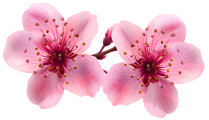  Two pink cherry blossoms isolated on a white background.
