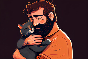 A man hugging her cute cat