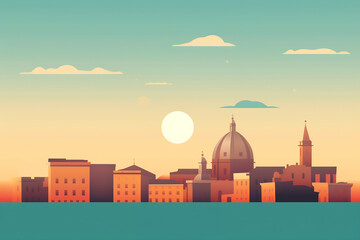 Rome urban landscape with cityscape silhouette. Pattern with houses. Illustration
