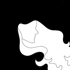 Girl profile silhouette logo with long hair illustration on white background, hairstyle, haircare, hairstyle 