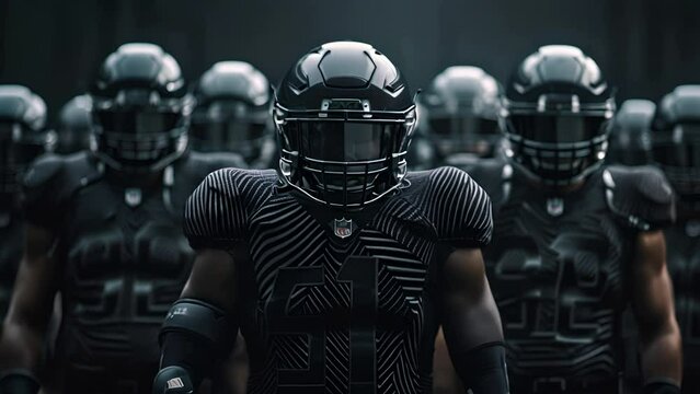 Pushing towards football players wearing black carbon fiber woven football pads