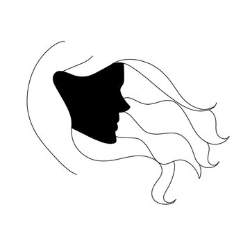 recommend clip art: Girl profile silhouette logo with long hair illustration on white background, hairstyle, haircare, hairstyle 