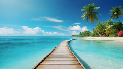 A tropical beach landscape,palm trees, summer vacation wallpaper