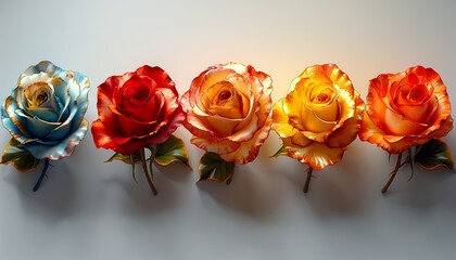 row of multi-colored rose flowers