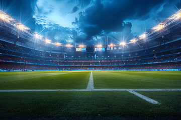 Panoramic High-Definition Image of a Cricket Stadium,
Soccer ball on vibrant splash colors background
