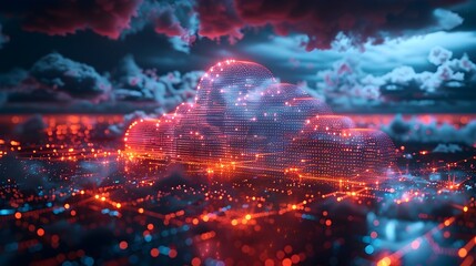 Obraz na płótnie Canvas Glowing Cloud like Structures in a Futuristic Digital Landscape with Pastel Hues and Soft Lighting