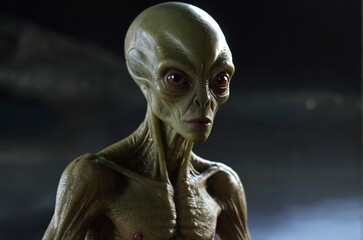 An alien on a dark background.