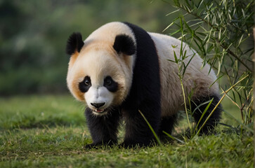 Obraz premium A big size panda looking in a forest.