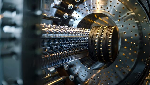 The inside of a machine that weaves carbon nano fibers into body armor