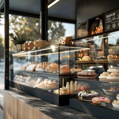 Material of its base is glass mockup bakery shop bread.