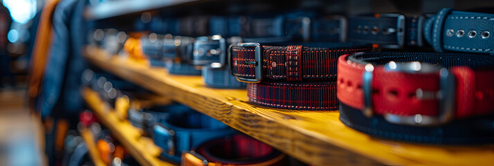 Close-up of Men's Waist Belts at a Store,
Colorful leather goods, selection of belts on display at a street shop in Central Market Mercato Centrale in Florence