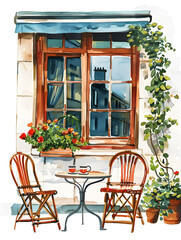 Fototapeta na wymiar cafe watercolor illustration 