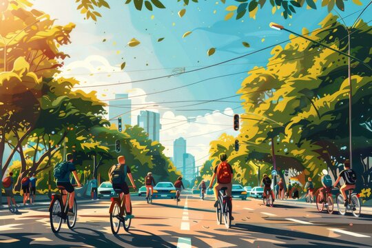 Cyclist's Day. Eco friendly bicycle concept. Car free day. World bicycle day. World car free day. Car free day celebration illustration. World bicycle day illustration