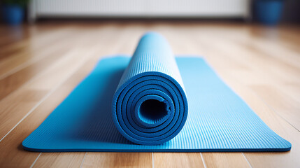 yoga mat, blue. sports and fitness concept.