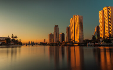 city skyline at sunset in Gold Coast, Australia