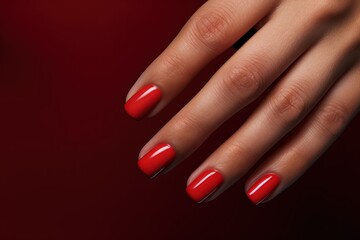 Red manicure and Hands Spa. Beautiful Woman hand closeup. Manicured nails and Soft hands skin. Beauty treatment. Beautiful woman's nails with beautiful baby boomer manicure,