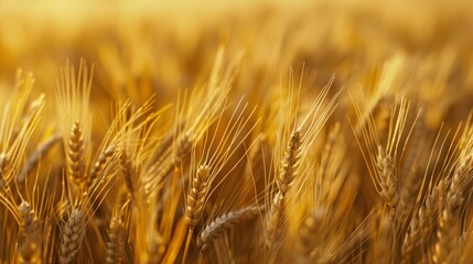 Field of barley against bright yellow sky - obrazy, fototapety, plakaty