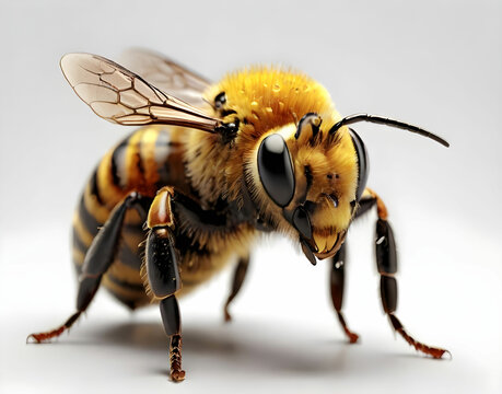 Highly detailed macro image of a bee isolated on white background background Ai generative