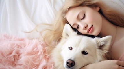 woman with a dog, sleeping