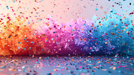 Colored Paper and Confetti Creating a Colorful Display ,
Party popper releasing a burst of colorful confetti and streamers Birthday themed background
 - obrazy, fototapety, plakaty