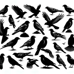 Bird silhouette collection. Birds of prey vector silhouettes collection. Black bird