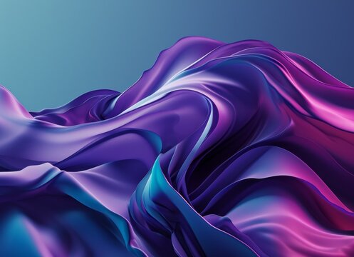 A stunning digital graceful flow of majestic purple silk fabric in an abstract wave form, abstract rendered wallpaper background