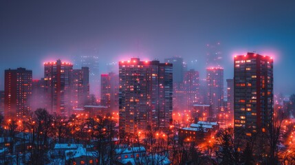 Fototapeta premium Glowing Metropolis: Night Cityscape Ablaze in Fiery Reds